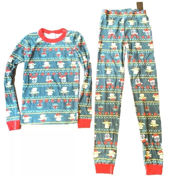 Hanna Andersson Kids 150 12 Pajama Set Star Wars Mandalorian Christmas Green - Picture 1 of 6